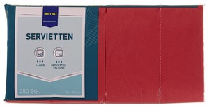 METRO Professional Zelltuch-Servietten, 33 x 33 cm, 1/4 Falz, 3-lagig, rot, 250 Stück