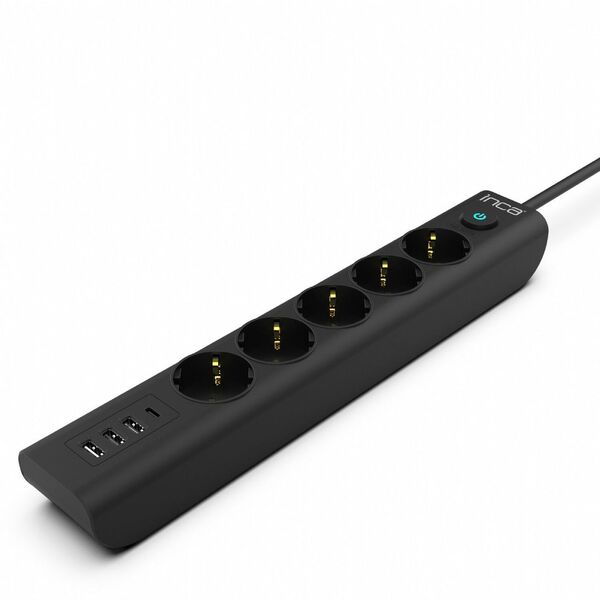 Bild 1 von Steckdosenleiste IPW-44TU 5 fach, 3xUSB-A+1xUSB-C, Überspannungsschutz 1,5m schwarz