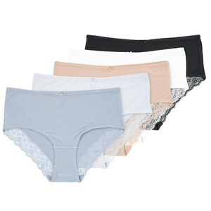 5 Damen Pantys mit Spitze WEISS / SCHWARZ / BLAU