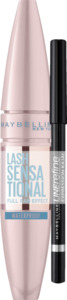 Maybelline New York Lash Sensational Voller-Wimpern-Fächer Mascara Very Black Waterproof mit gratis Expression Kajal Eye