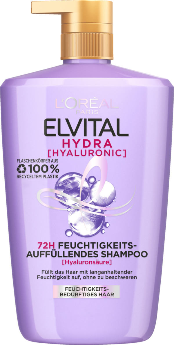 Bild 1 von L’Oréal Paris Elvital Hydra Feuchtigkeitsauffüllendes Shampoo, 1.000 ml