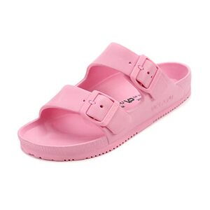 VICT POPU Pantoletten Damen mit Fussbett Sandalen Flach rutschfest Sommer Badelatschen Lässig Eva Slides Erwachsene Schlappen Rosa 36