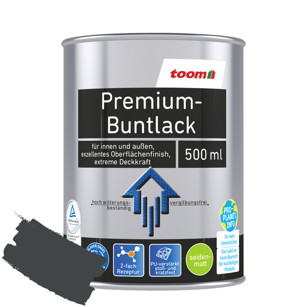 Bild 1 von toom Premium-Buntlack grau seidenmatt 500 ml