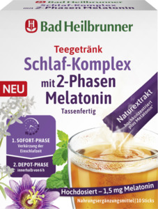 Bad Heilbrunner Schlaf-Komplex mit 2-Phasen Melatonin, Teegetränk mit 2-Phasen 10 Sticks, 10 g