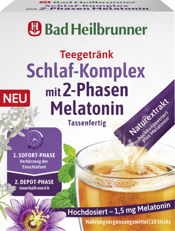 Bild 1 von Bad Heilbrunner Schlaf-Komplex mit 2-Phasen Melatonin, Teegetränk mit 2-Phasen 10 Sticks, 10 g