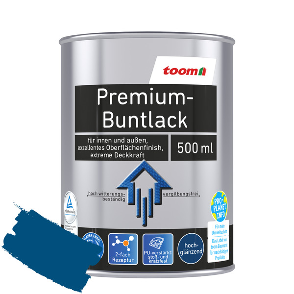 Bild 1 von toom Premium-Buntlack enzianblau glänzend 500 ml