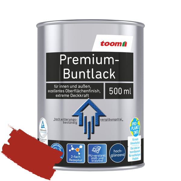 Bild 1 von toom Premium-Buntlack feuerrot glänzend 500 ml