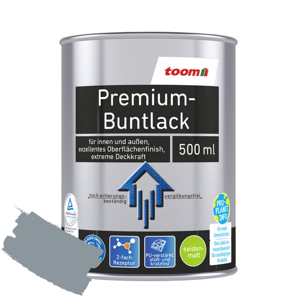 Bild 1 von toom Premium-Buntlack silbergrau seidenmatt 500 ml