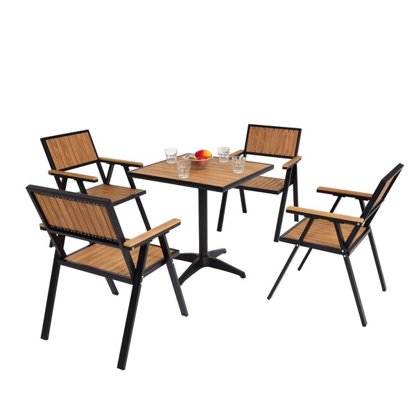 Bild 1 von 4er-Set Gartenstuhl+Gartentisch MCW-J95, Stuhl Tisch, Gastro Outdoor-Beschichtung, Alu Holzoptik ~ schwarz, teak