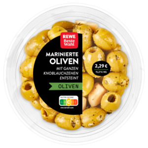 REWE Beste Wahl Marinierte Oliven mit Knoblauch 150g