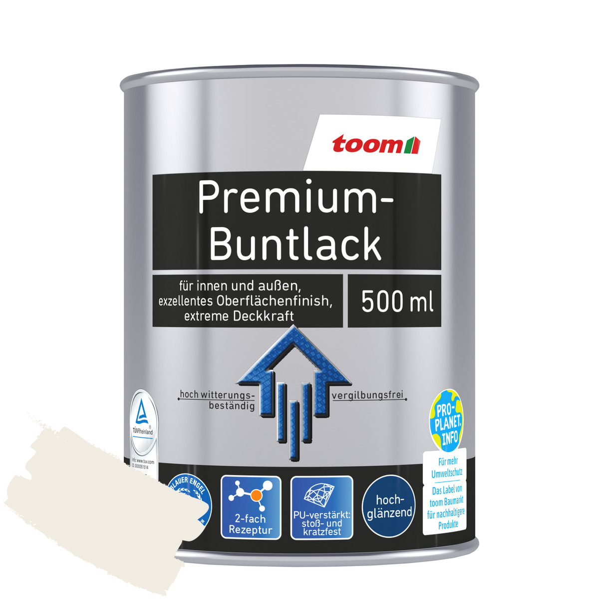 Bild 1 von toom Premium-Buntlack 'Bergkristall' cremeweiß glänzend 500 ml