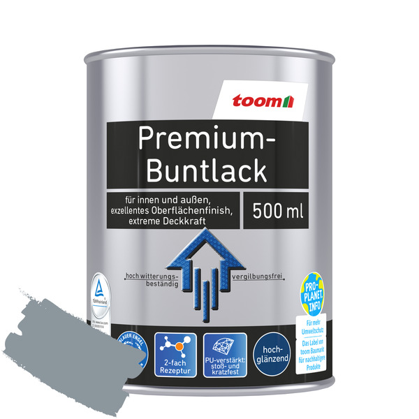 Bild 1 von toom Premium-Buntlack silbergrau glänzend 500 ml