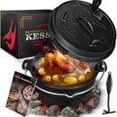 Bild 1 von KESSER® Dutch Oven Set BBQ Feuertopf Schmortopf, Gusseisen Topf mit Deckelheber Henkel und Schlitz für Themormeter, kochkessel Grilltopf Gulaschkessel für Oudoor & Indoor