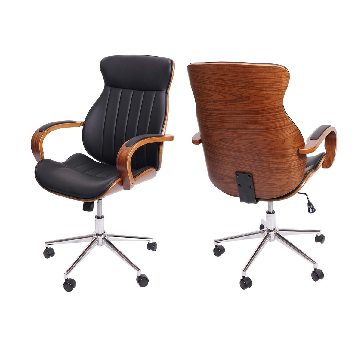 Bild 1 von Bürostuhl MCW-H39, Schreibtischstuhl Drehstuhl Chefsessel, Bugholz Walnuss-Optik Kunstleder MVG-zertifiziert ~ schwarz