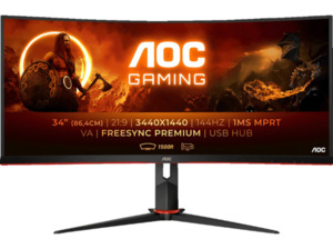 AOC Curved CU34G2X/BK 34 Zoll WQHD Gaming Monitor (1 ms Reaktionszeit, 144 Hz), Schwarz