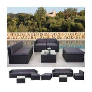 Poly-Rattan-Garnitur MCW-D24, Garten-/Lounge-Set Sofa ~ anthrazit, Polster dunkelgrau