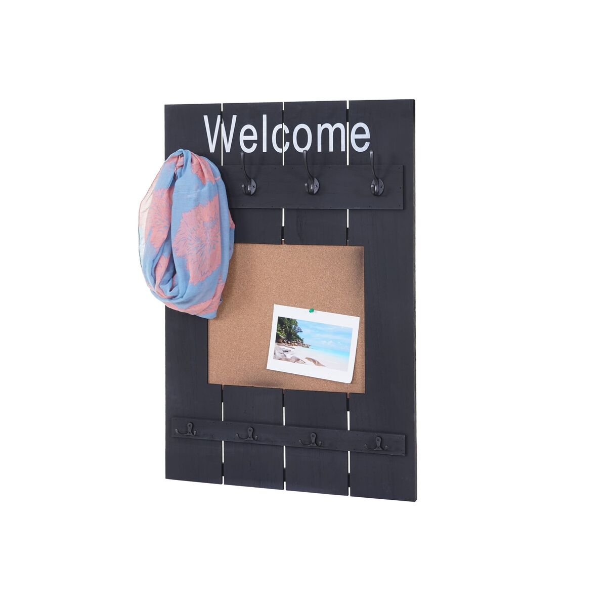 Bild 1 von Wandgarderobe MCW-C89 mit Pinnwand, Garderobenpaneel, Shabby-Look Vintage, 8 Haken 91x60cm ~ dunkelgrau, shabby