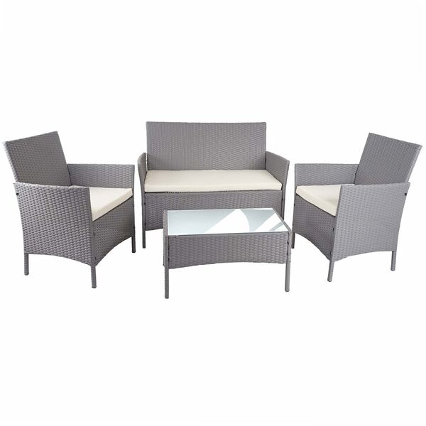 Bild 1 von Poly-Rattan Garten-Garnitur MCW-D82, Sitzgruppe Lounge-Set ~ grau mit Kissen creme