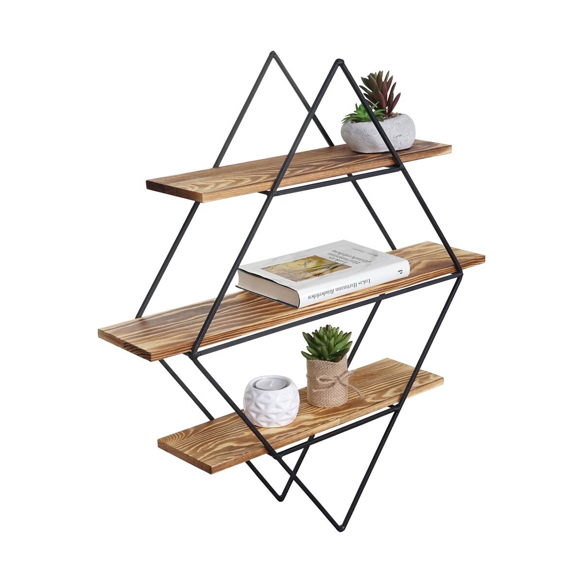 Bild 1 von Wandregal MCW-A80, Hängeregal Regal, Industriedesign Echtholz 60x55x12cm ~ braun