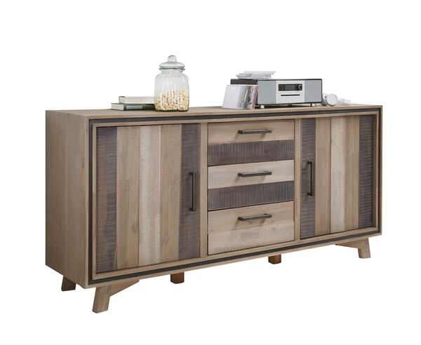 Bild 1 von Sideboard STEP Akazie massiv / Grau-Mix Zick Zack - 2 Drehtüren - 3 Schubkästen - Breite 180 cm - Höhe 85 cm - Tiefe 45 cm