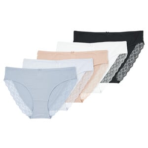 5 Damen Slips mit Spitze WEISS / SCHWARZ / BLAU