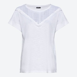 Damen-T-Shirt mit Makramee-Spitze, White