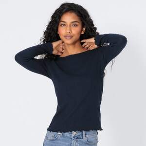 Damen-Langarmshirt mit Ajour-Muster, Dark-blue