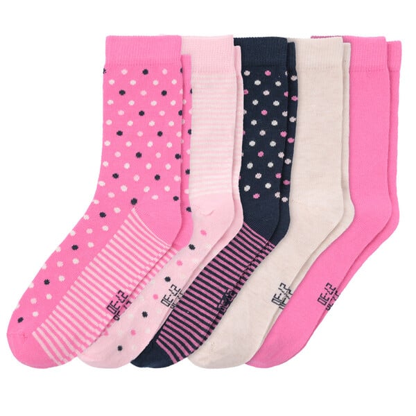 Bild 1 von 5 Paar Mädchen Socken mit Muster-Mix PINK / ROSA / DUNKELBLAU