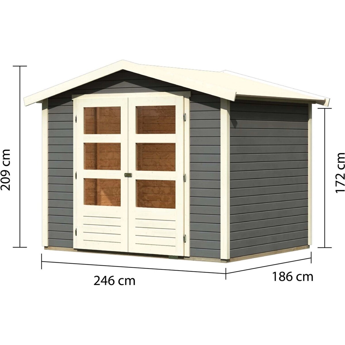 Bild 2 von Karibu Holz-Gartenhaus Amberg Terragrau Satteldach Lackiert 242 cm x 182 cm