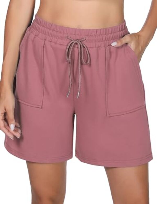 Bild 1 von Uniexcosm Kurze Sportshorts Damen Sporthose High Waist Shorts Damen Sommer Shorty mit Taschen und Kordelzug Freizeitshorts für Running Gym Fitness