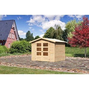 Karibu Holz-Gartenhaus Amberg Natur Satteldach Unbehandelt 242 cm x 182 cm