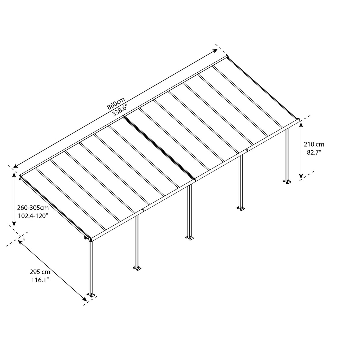 Bild 4 von Palram - Canopia Olympia 3 x 8.51 Terrassenüberdachung Anthrazit klar