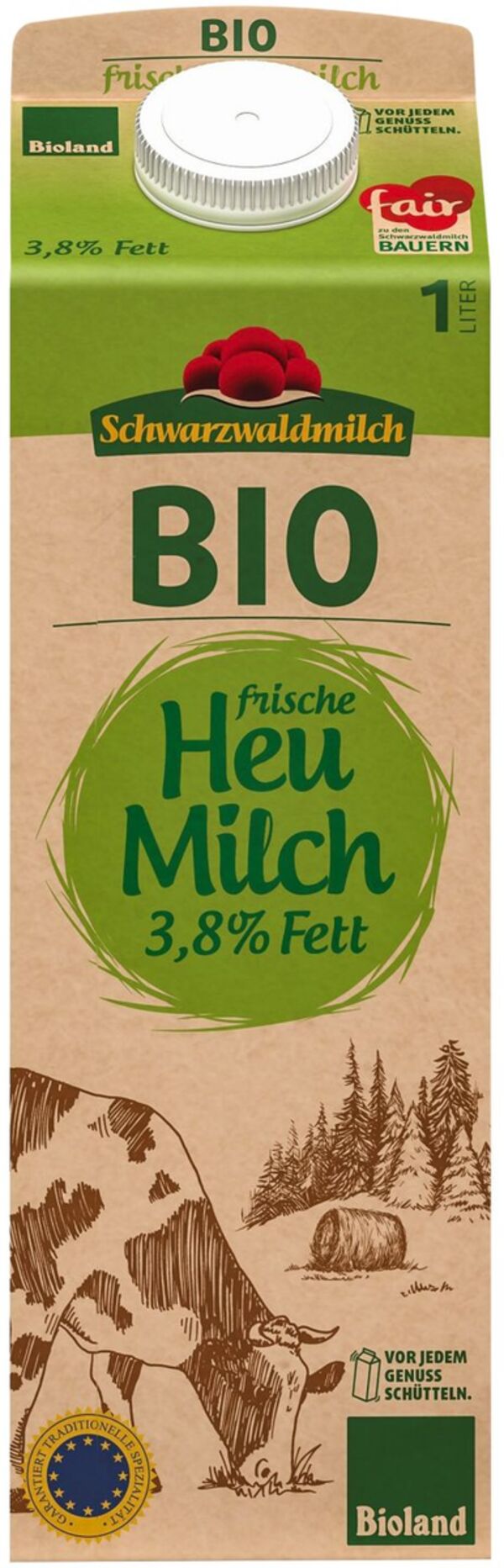 Bild 1 von SCHWARZWALDMILCH Bioland frische Heumilch, 3,8 % Fett, 1-l-Packg.