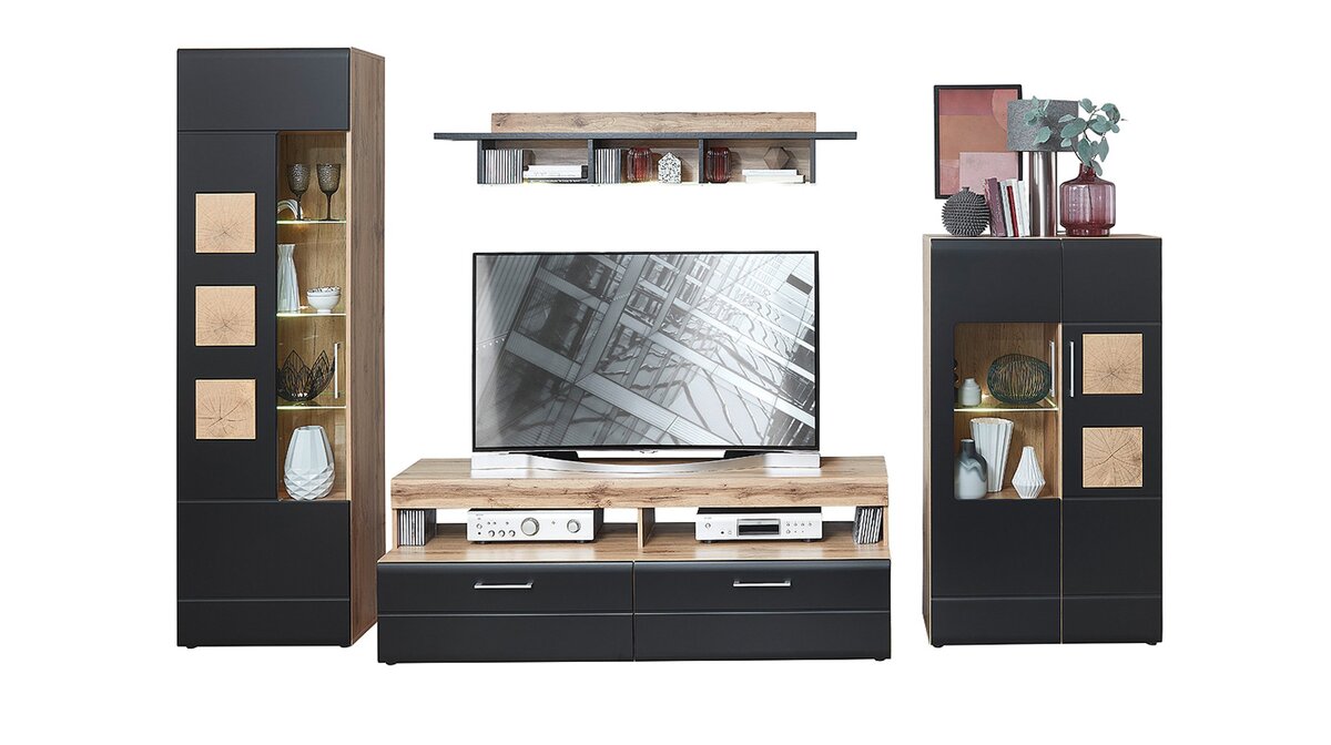 Bild 1 von Wohnwand Alteiche - schwarz matt - 340 cm - SONATE