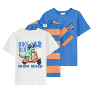 3 Jungen T-Shirts in verschiedenen Dessins WEISS / BLAU / ORANGE