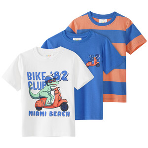 3 Jungen T-Shirts in verschiedenen Dessins WEISS / BLAU / ORANGE