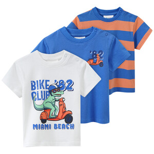 3 Baby T-Shirts in verschiedenen Dessins WEISS / BLAU / ORANGE