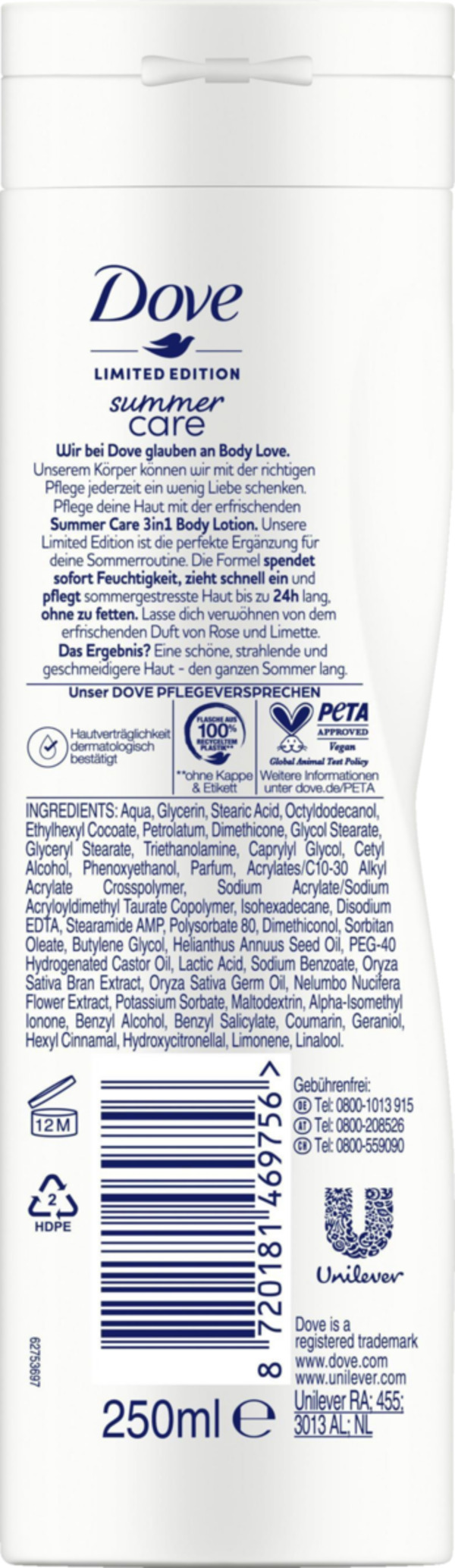 Bild 2 von Dove body love 3in1 Summer Care Body Lotion, 250 ml