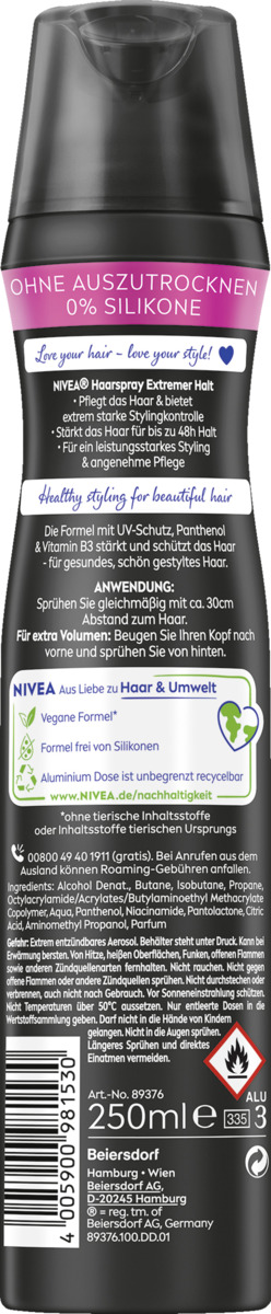 Bild 2 von NIVEA Extremer Halt Haarspray extrem Stark, 250 ml