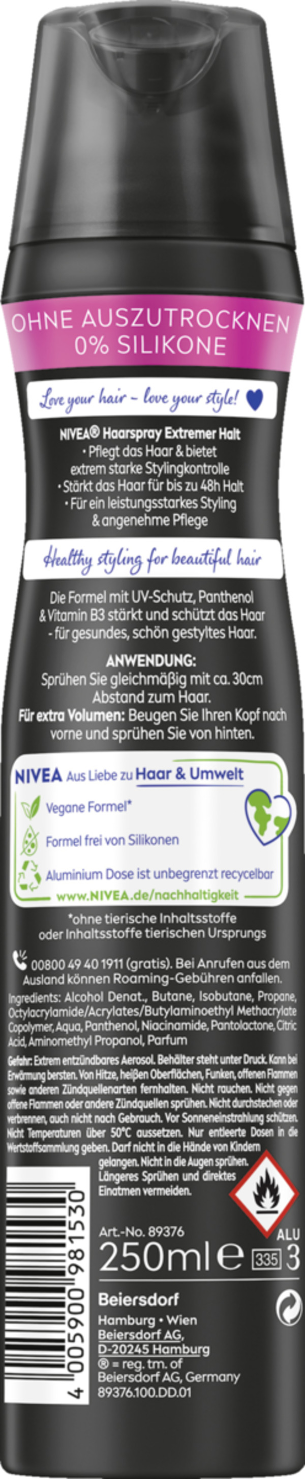Bild 2 von NIVEA Extremer Halt Haarspray extrem Stark, 250 ml