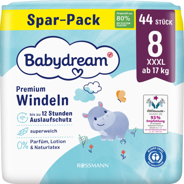 Bild 1 von Babydream Premium Windeln Größe 8 XXXL, 44 Stück, ab 17 kg