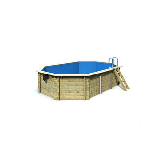 Karibu Massivholzpool-Set 'Modell 4 A' 400 x 610 x 124 cm mit Edelstahlleiter und Holzleiter