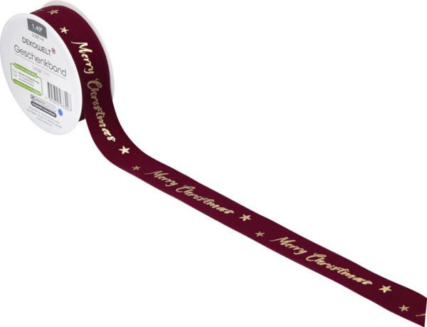 Bild 2 von IDEENWELT Geschenkband Samt Merry Christmas rot/gold, 3 m