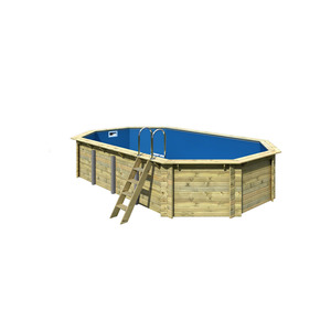 Karibu Massivholzpool-Set 'Modell 5 A' 650 x 350 x 124 cm mit Edelstahlleiter und Holzleiter