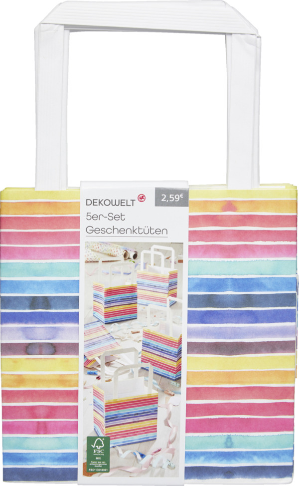 Bild 1 von DEKOWELT 5er-Set Geschenktüten bunt