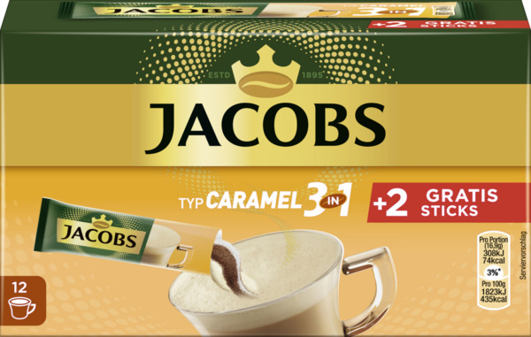 Bild 1 von Jacobs 3in1 Instantkaffee Sticks Typ Caramel, 202,8 g