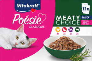 Vitakraft Nassfutter Katze, Fleisch in Soße, Poésie Classique, Multipack (12x85 g)