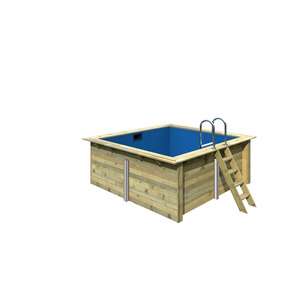 Karibu Massivholzpool-Set 'Modell Rechteck pool-Set 1' 300 x 267 x 124 cm mit Edelstahlleiter und Holzleiter