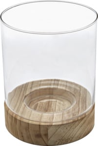 DEKOWELT Glaswindlicht mit Holz groß