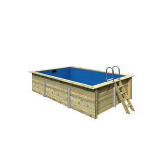 Karibu Massivholzpool-Set 'Modell Rechteck pool-Set 3' 477 x 300 x 124 cm mit Edelstahlleiter und Holzleiter